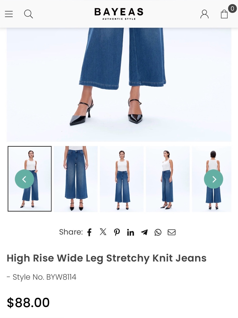 High-Rise Wide-Leg -Classic Blue Bayeas Stretch Jeans Size 25. Very Comfortable!